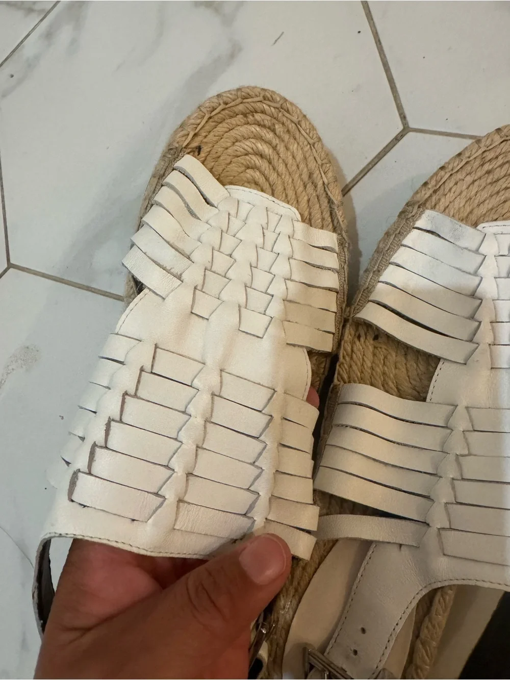 Rebecca Minkoff White Woven Leather Espadrille Sandal